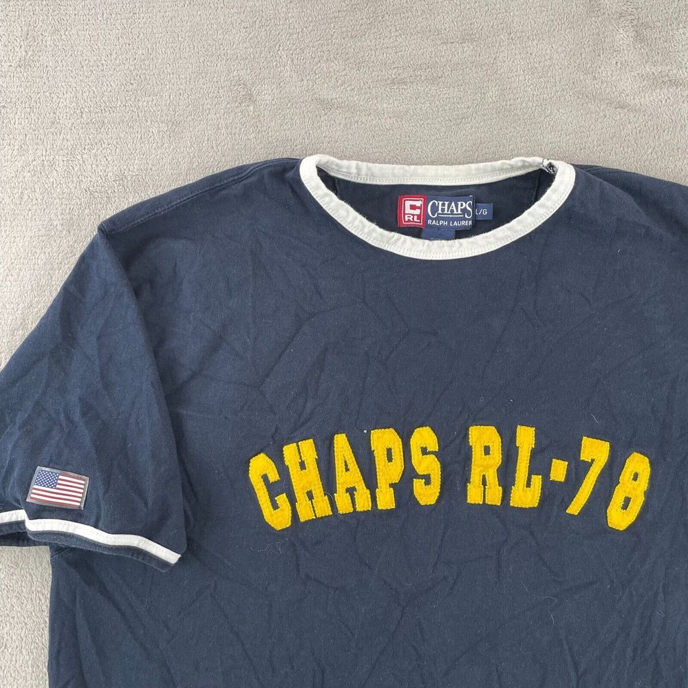 Vintage Chaps Ralph Lauren T Shirt Men Large Blue RL 78 Center Logo USA Flag NEW